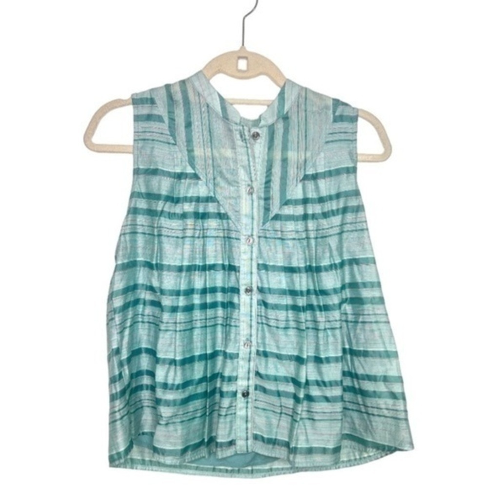 Current Air Los Angeles Green Striped Linen Blouse Size XS